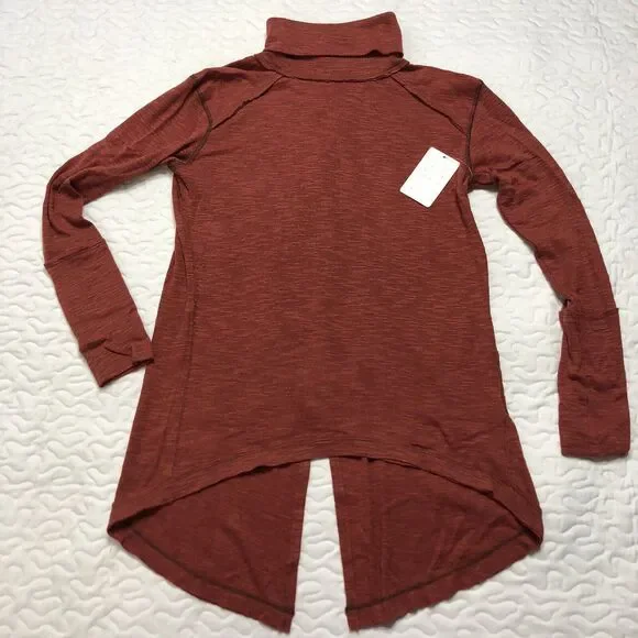 NWT Free People Small Red Orange Split Back Turtleneck Knit Top Tunic OB536113 - Picture 7 of 10